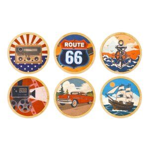 Vintage-Style Route 66 Coasters Set of 6 Retro Memorabilia Bar Kitchen Accessory